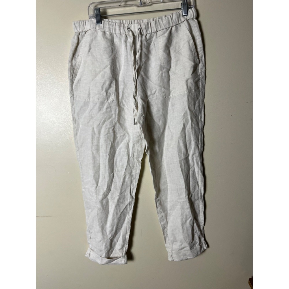 Fifth Avenue Linen Pants Womens L Beige Drawstring Relaxed Fit